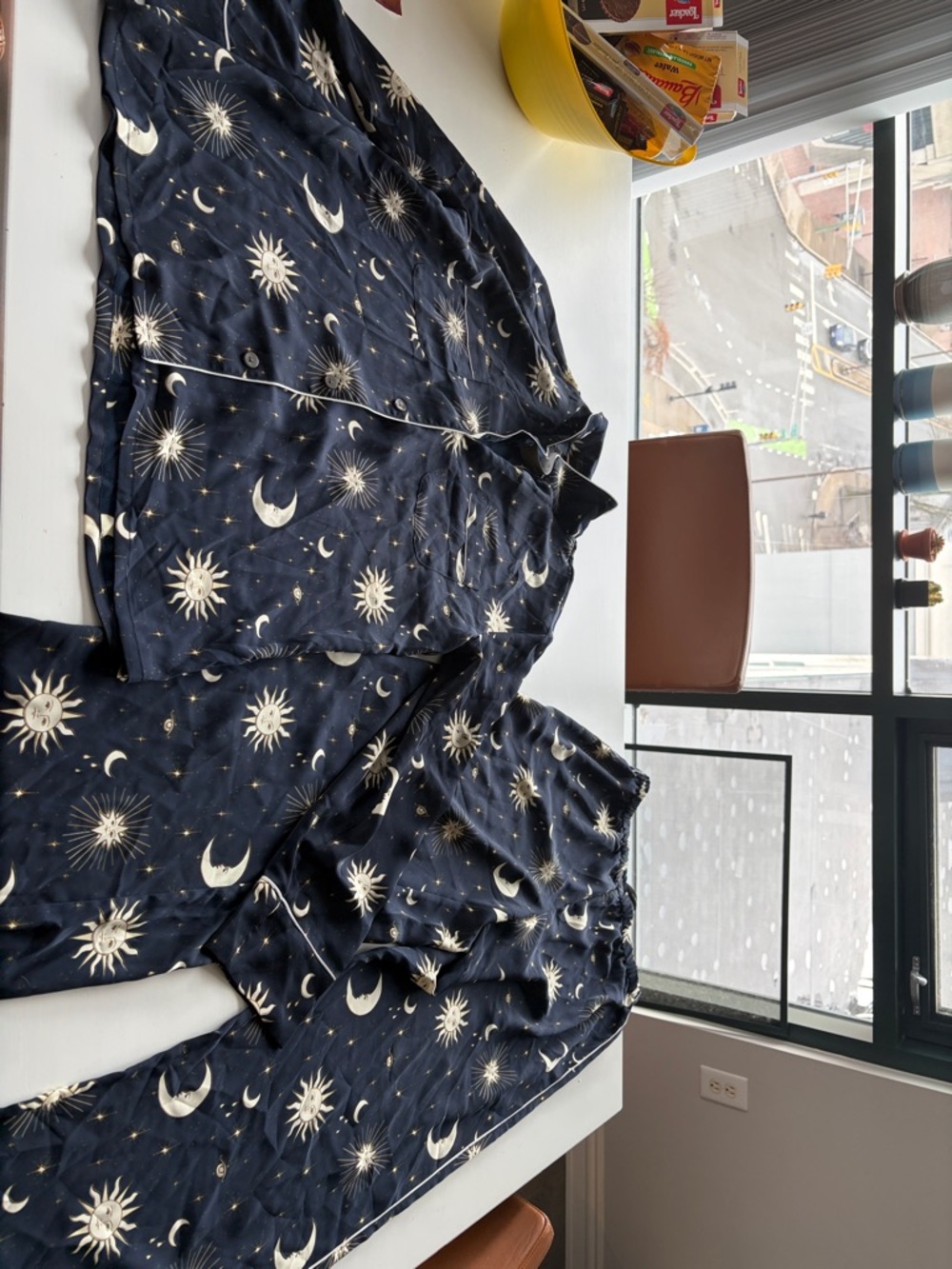 J. Crew Navy Blue Moon & Sun Print Pajama Set